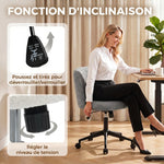 Chaise de Bureau Pivotante en Fourrure Teddy, Hauteur Réglable, Roulettes, Mousse Haute Résilience, Gris