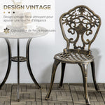 Ensemble bistrot pour jardin en aluminium salon de jardin 3 pièces 2 chaises + table ronde imitation fer forgé