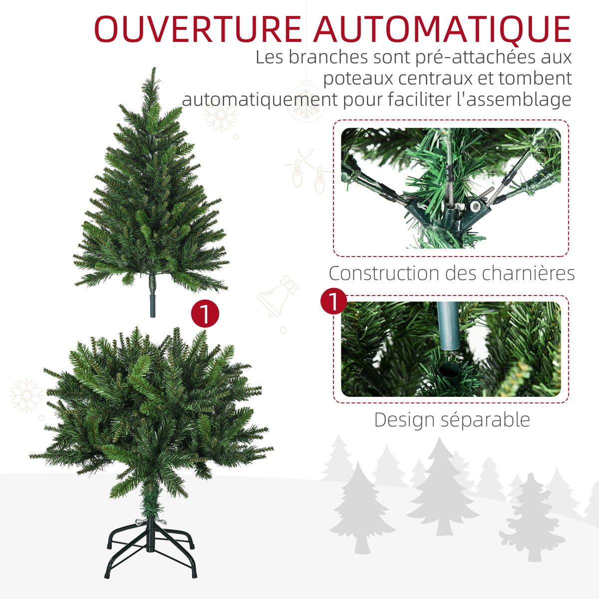 Sapin de Noël artificiel avec 310 branches support en acier socle pliable en acier hauteur 120 cm vert