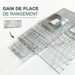 Opvouwbare vangkooi voor kleine dieren zoals ratten en muizen - 2 deuren handvat 81 x 26 x 34,5 cm grijs staal