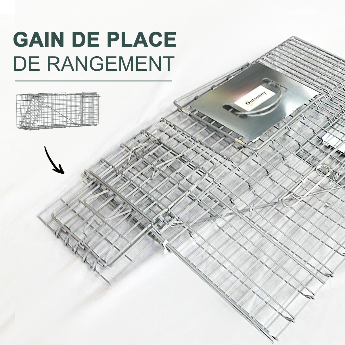 Opvouwbare vangkooi voor kleine dieren zoals ratten en muizen - 2 deuren handvat 81 x 26 x 34,5 cm grijs staal