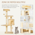 Arbre à chats multi-équipements griffoirs grattoirs plateformes niche corde jouets 40L x 40l x 114H cm beige