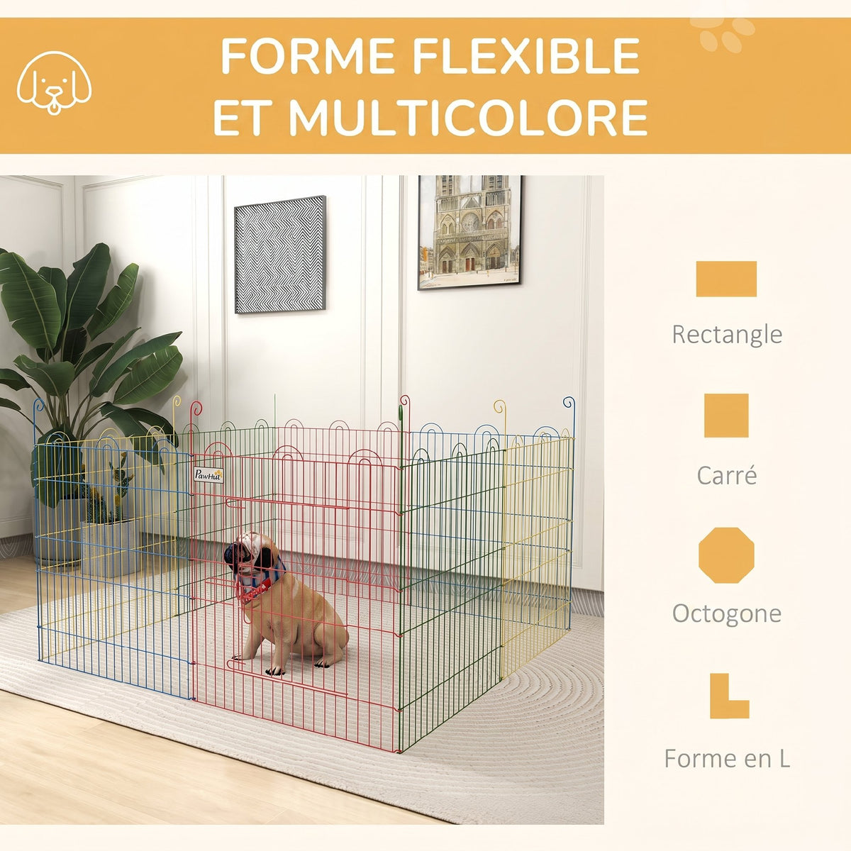 Enclos Pliant en Acier pour Chiens, Lapins, Rongeurs, Petits Animaux, Intérieur et Extérieur, 8 Panneaux avec Porte