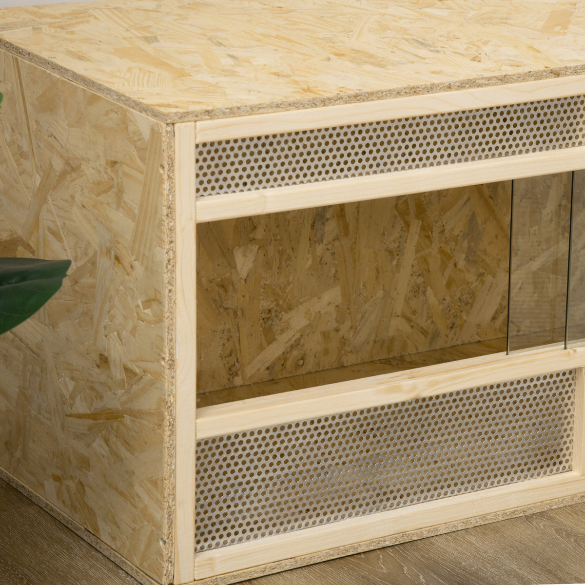 Terrario in legno OSB per rettili con porta scorrevole in vetro - 100 x 47 x 47 cm naturale