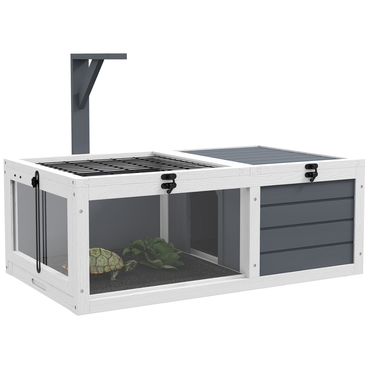 Maison enclos cage pour petit animal tortue avec 2 espaces support de lampe 81 x 48 x 31,5 cm gris
