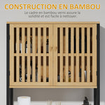 Étagère de toilettes meuble de salle de bain dessus toilette WC avec placard 2 portes et étagère ouverte bambou