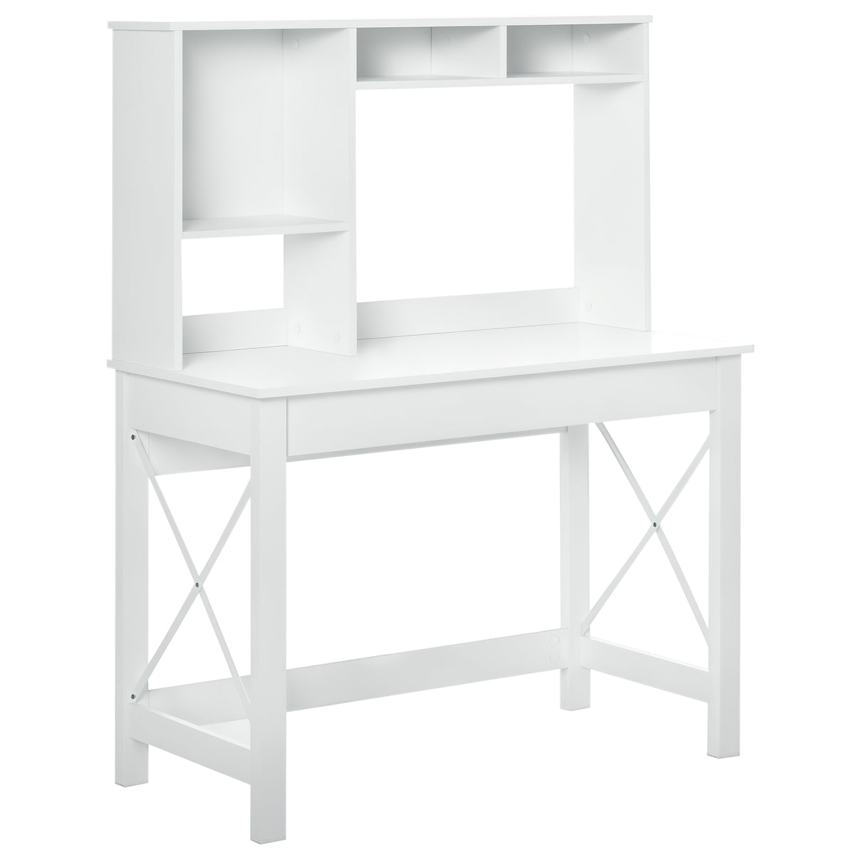 Bureau avec rangement bibliothèque en bois moderne avec étagères et grand plateau pour petits espaces maison chambre à coucher, 105 x 50 x 137,5 cm, blanc