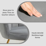 Fauteuil coquillage chaise coiffeuse fauteuil en velours fauteuil de salon avec pieds en acier 69 x 64 x 80 cm gris