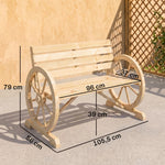 Banc de Jardin banc 3 places en bois Style Rustique Chic accoudoirs Roues Charette Bois Sapin effet bois naturel