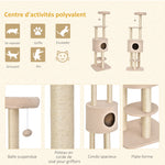 Krabpaal met krabplank, klimboom voor katten, kattenhuis en platforms, pluche met hoge dichtheid, 148 cm, beige