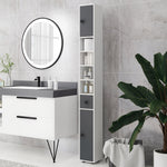 Colonne de rangement armoire haute pour salle de bain 1 tiroir 4 étagères réglables et 2 placards 20 x 20 x 180 cm gris