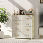 Cassettiera a 8 cassetti in tessuto, mobile contenitore con 4 tasche, 2 ganci, struttura in acciaio, 86 x 30 x 94,5 cm, beige