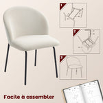 Lot de 2 chaises de salle à manger en velours côtelé, chaises de cuisine avec pieds en acier, 56x58x78cm, crème