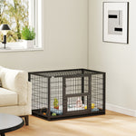Jaula para perro resistente, caseta para interior con techo abatible y puerta de alimentación, acero, 94 x 60 x 64 cm, negro