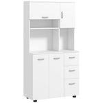 Armoire de cuisine multi-rangements 4 portes 3 tiroirs étagère + grand plateau 89L x 39,5l x 168H cm blanc