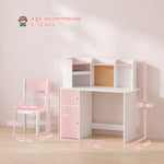 Bureau Enfant avec Chaise, Table d'Étude, Support de Tablette Réglable, Porte-Stylos, Panneau en Liège, 5-12 ans, Rose