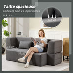 Canapé convertible 2 places, canapé-lit en chenille, assise et accoudoirs larges 2 coussins, entièrement compressé, gris-5