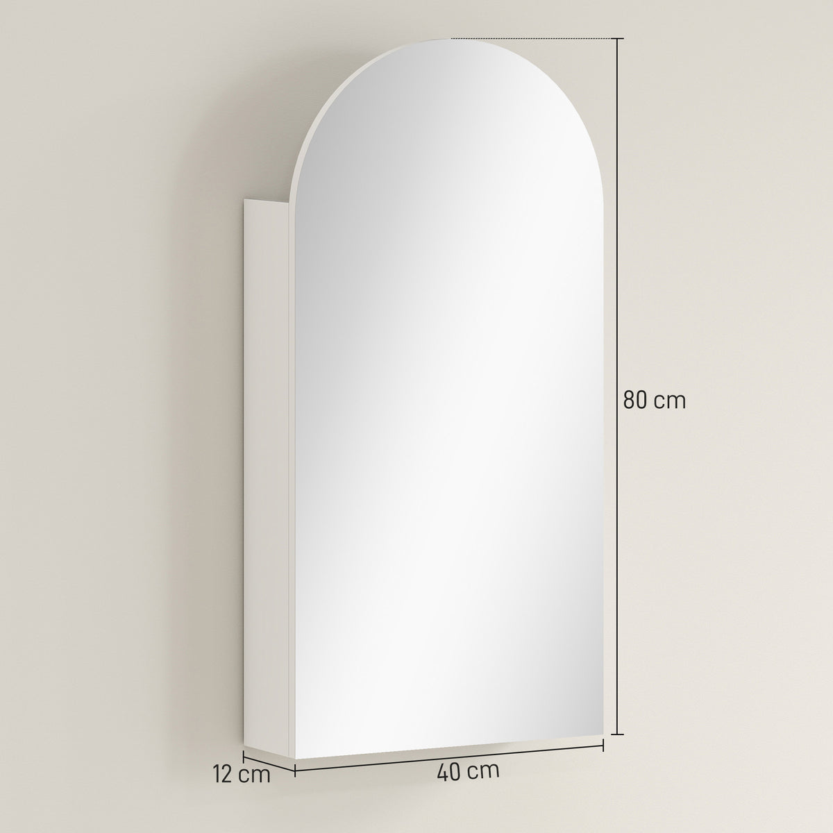 Armoire murale salle de bain avec miroir, meuble salle de bain sans cadre en arche et étagères en verre réglables, blanc