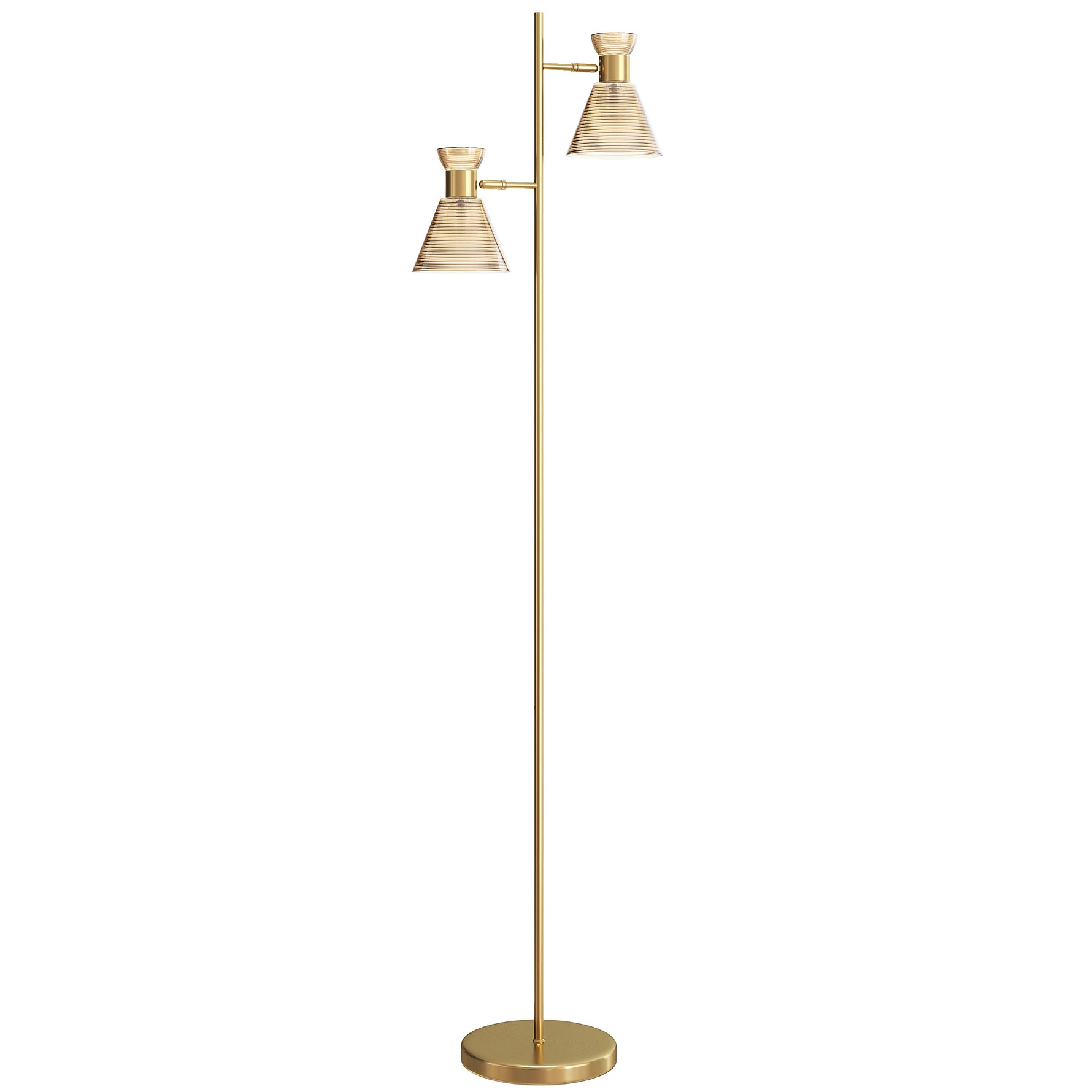 Lampadaire sur pied salon à double tête réglable, lampe sur pied, abat-jour en verre floral, 42 x 25 x 165 cm, doré