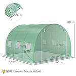 Bâche de Rechange Serre Tunnel 9 m², bâche 3 x 3 x 2 m PE Anti-UV imperméable 6 fenêtres + Porte Enroulable zippée Vert foncé