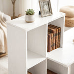 Scrivania con libreria a 4 scomparti e cassetto con serratura, 126 x 50 x 109 cm, venatura del legno bianca