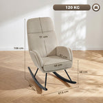 Fauteuil à Bascule, Rocking Chair en Velours Côtelé avec Dossier Haut et Accoudoirs, Pieds en Bois d'hévéa, Beige