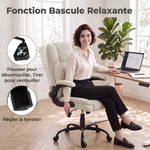 Chaise de Bureau Ergonomique en Chenille, Fonction Bascule, Accoudoirs Relevables, Hauteur Réglable, 70x67x108cm, Beige