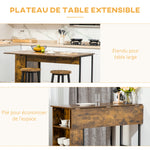 Ilot centra table de bar plateau latéral  rabattable et 3 étagères 120 x 76 x 91,4 cm Brun Rustique