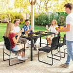 Ensemble de Salle à Manger d'Extérieur 7 Pièces pour 6 Personnes, Table en Verre et Chaises avec Accoudoirs Décoratifs, Maille Résistante aux Intempéries, Noir