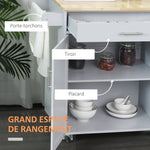 Carrito de cocina con ruedas, carrito de servicio, isla de cocina con cajón, armario y toallero - gris