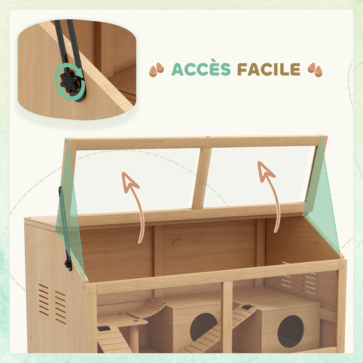 Cage hamster en bois habitat grand pour rongeur ventilation couvercle ouvrant et accessoires 85x45x44cm bois naturel
