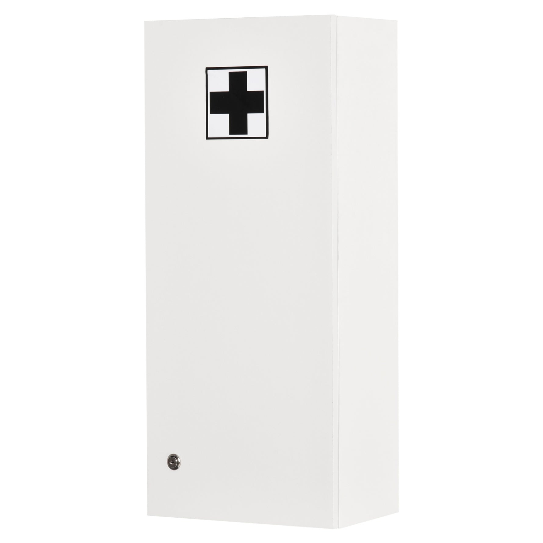 Armoire à pharmacie murale avec serrure, 5 étagères et tablettes réglables, bois et verre, blanc, 30x20x70cm