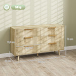 Commode 6 tiroirs scandinave avec poignées et pieds de pin, pour chambre à coucher, salon, couloir, 120x40x76cm, chêne