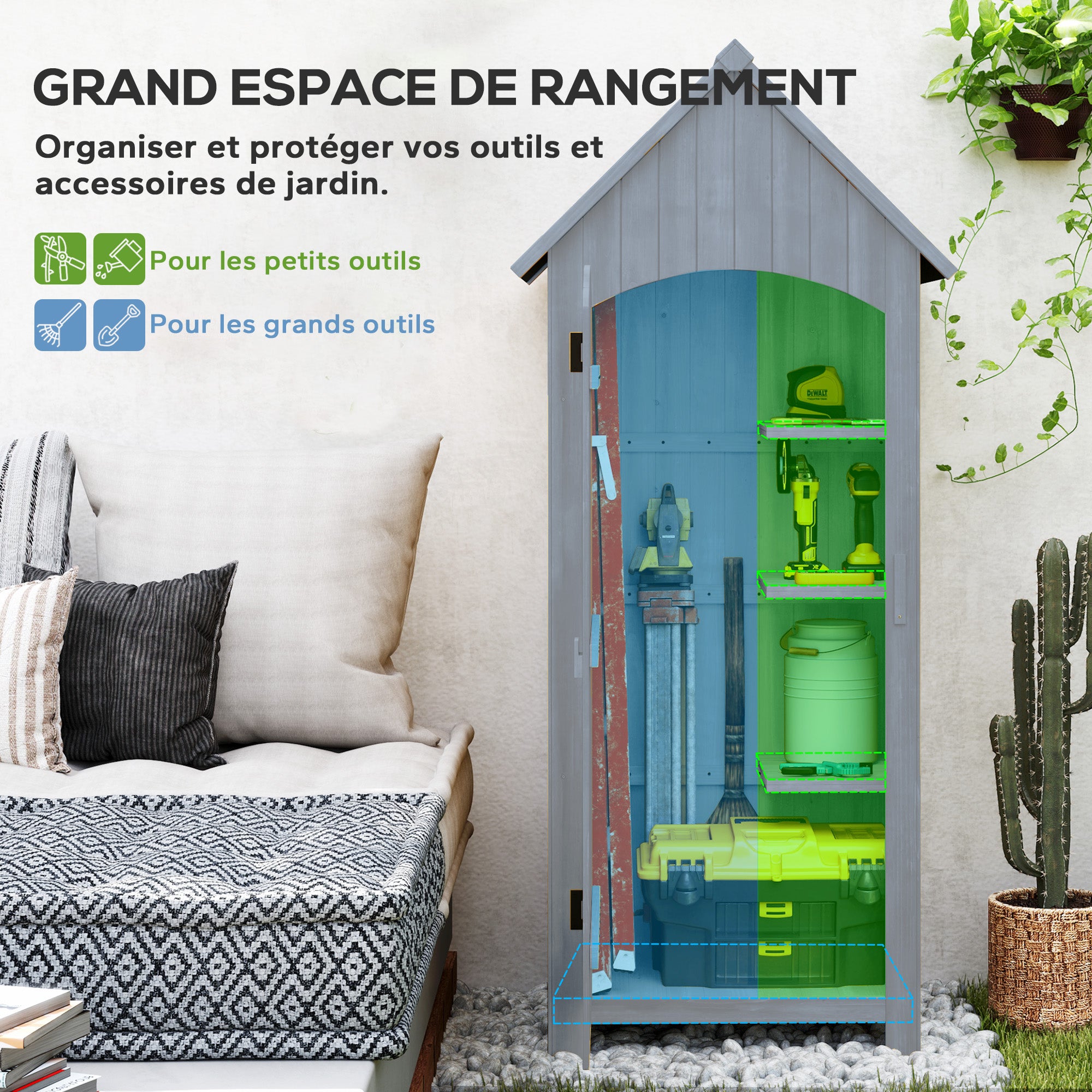 Armoire de jardin en bois Abri de jardin Armoire à outils Cabane en bois Toit bitumé Gris 77,5 x 54,2 x 179,5 cm