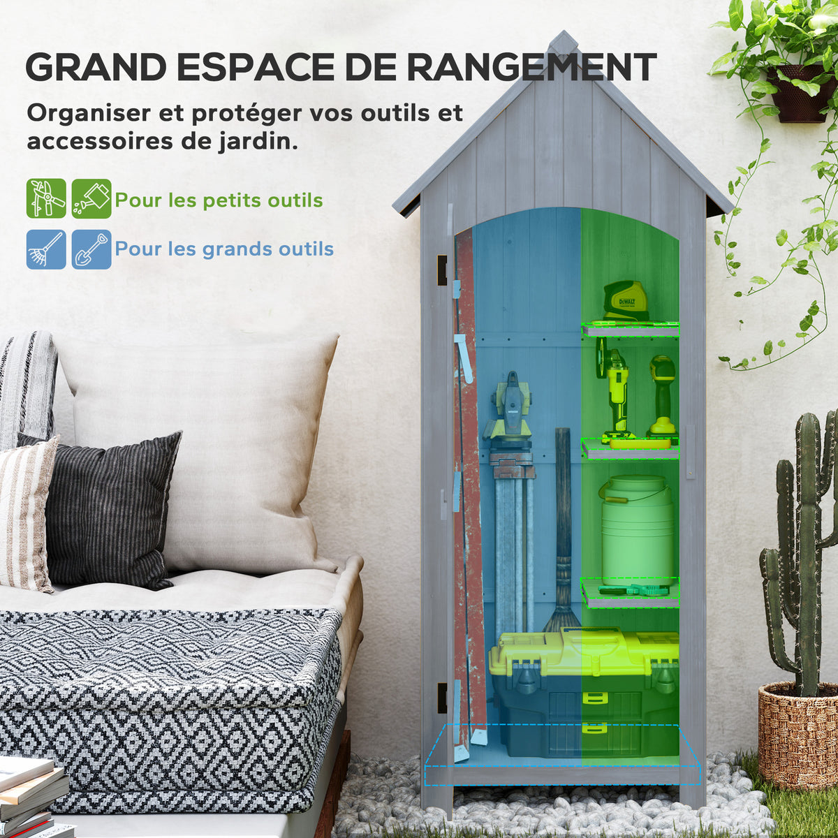 Armoire de jardin en bois Abri de jardin Armoire à outils Cabane en bois Toit bitumé Gris 77,5 x 54,2 x 179,5 cm