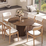 Mesa de Comedor Extensible para 6 a 8 Personas, 110-150 cm, Mesa de Cocina Ovalada con Base Central Redonda, Nogal
