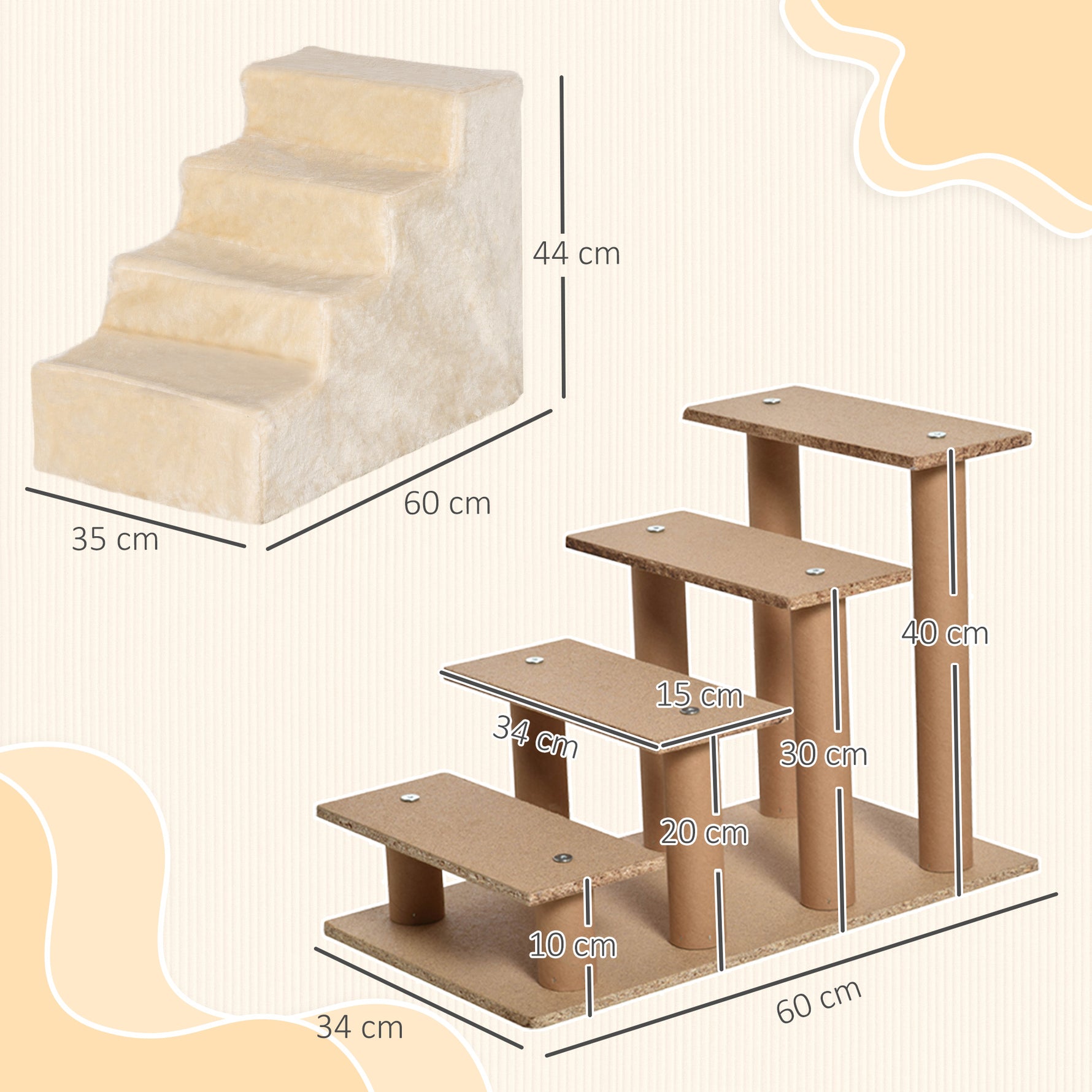 Escalier pour chien à 4 marches escalier pour chat échelle antidérapante housse amovible et lavable 60 x 35 x 44cm beige