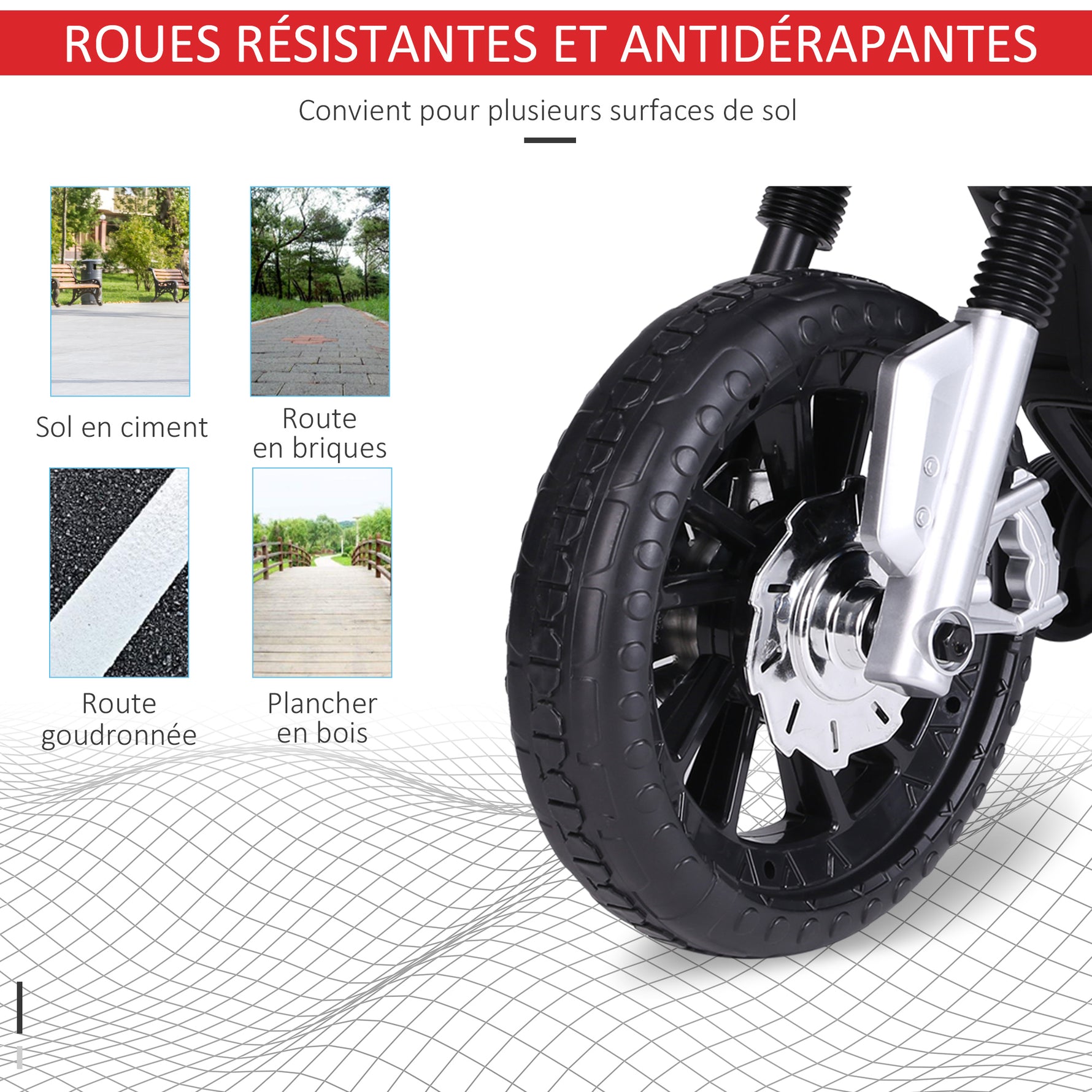 Moto électrique pour Enfants de 3-6 ans 25 W 6 V 3 Km/h Effets Lumineux et sonores roulettes Amovibles Charge max. 30 kg Rouge