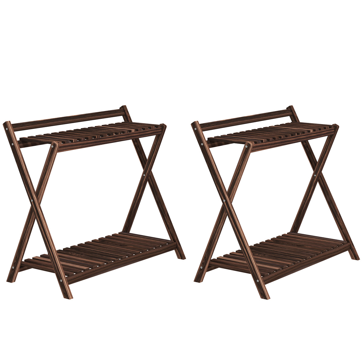 Lot de 2 support plantes intérieur 2 niveaux étagères à plants avec support arrière 73 x 36 x 64 cm marron