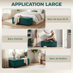 Banc de rangement bout de lit en velours côtelé avec couvercle, pour salon, chambre, entrée, 112 x 42 x 40 cm, vert