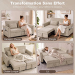 Canapé Convertible 2 Places 4 en 1, Canapé-Lit d'Angle en Chenille 167cm, Dossier Réglable, Assise Large, Marron