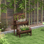 Jardinière sur pieds surélevée avec treillis carré potager 2 niveaux pour terrasse, balcon jardin 42 x 49 x 80 cm marron