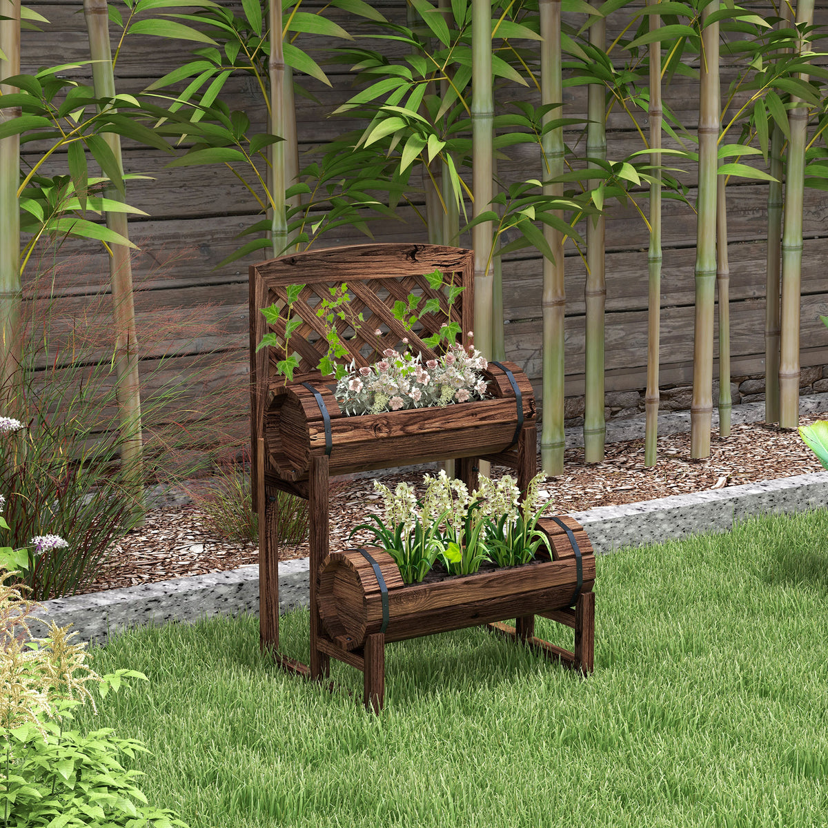 Jardinière sur pieds surélevée avec treillis carré potager 2 niveaux pour terrasse, balcon jardin 42 x 49 x 80 cm marron