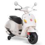 Vespa Scooter Moto électrique Enfants 6 V dim. 102L x 51l x 76H cm Musique MP3 Port USB klaxon Phare feu AR Blanc