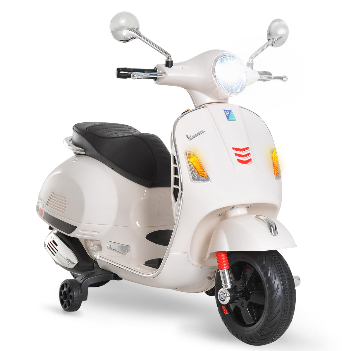 Vespa Scooter Moto électrique Enfants 6 V dim. 102L x 51l x 76H cm Musique MP3 Port USB klaxon Phare feu AR Blanc