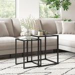 Lot de 2 tables basse gigogne, tables d'appoint empilable, plateau verre trempé cadre acier, patins antidérapants, noir