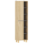 Meuble colonne salle de bain, armoire de salle de bain avec 6 compartiments ouverts et 2 placards, bois naturel