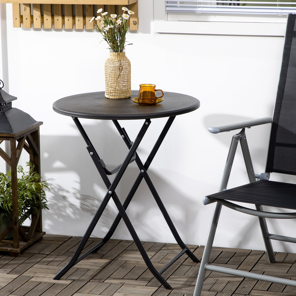 Table basse extérieure pour 2 personnes, table de jardin ronde avec structure en acier, Ø 60 x 73H cm, gris foncé