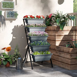 Jardinière surélevée avec étages jardinière verticale avec 5 bacs à fleurs trous de drainage cadre en acier gris