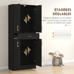 Buffet haut armoire de cuisine 4 portes 2 placards et 1 tiroir central hauteur 180 cm avec 2 étagères réglables noir